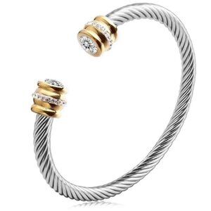 #301 Minimalist Solid Color Stainless Steel Inlay Zircon Cuff Bracelet - April